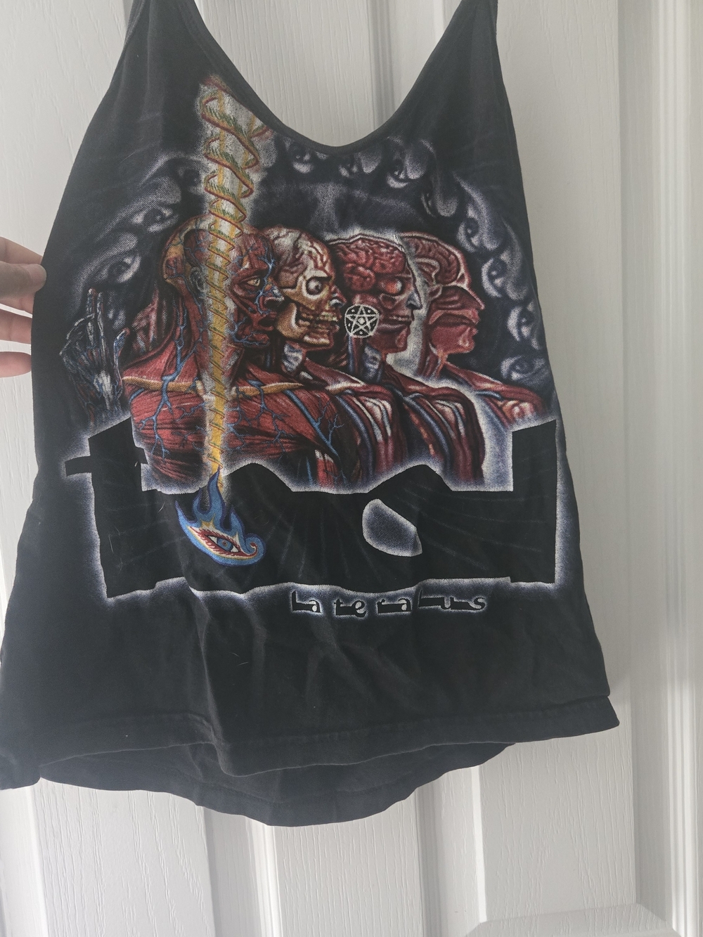 Black Graphic Muscle Tank with Anatomical Skull Artwork
